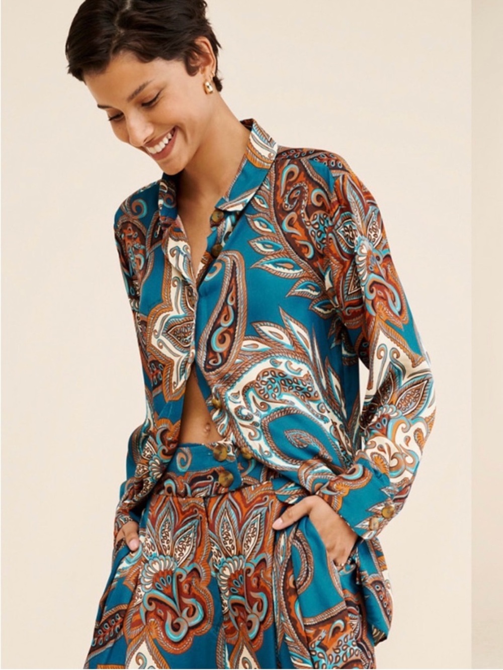 Nuuly x Farm Rio Leopard Paisley Pajama Shirt Size Extra Small